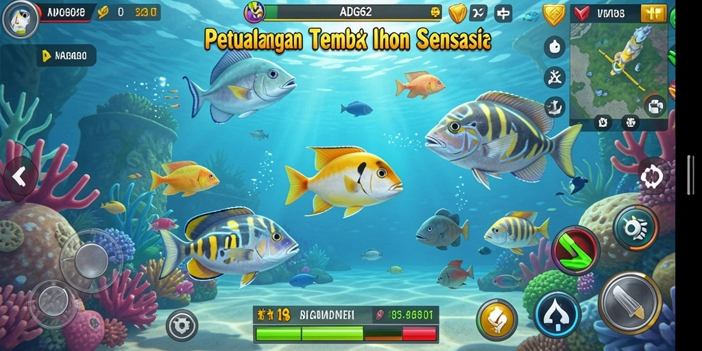 Tampilan gameplay seru ADG62 saat menembak ikan.