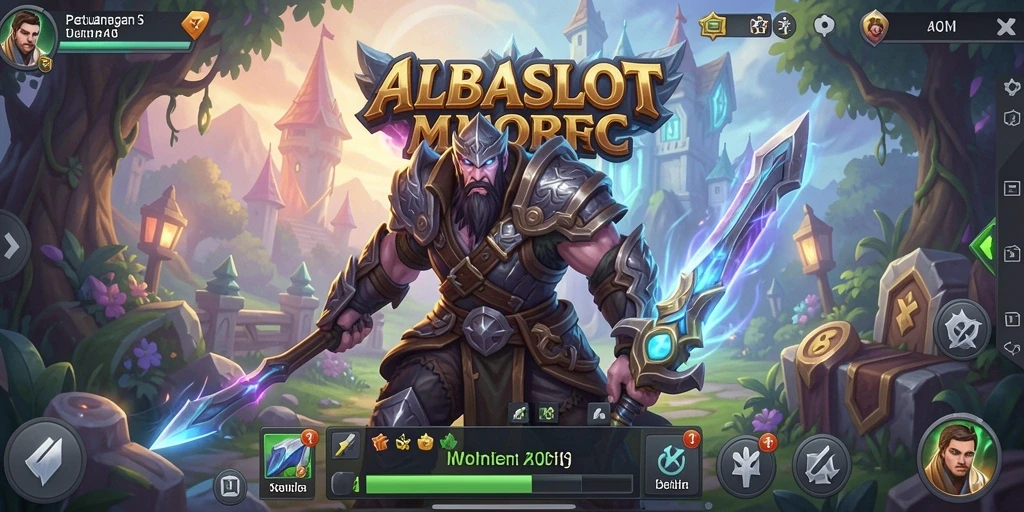 Screenshot gameplay menunjukkan pertempuran epik di dunia ALBASLOT.