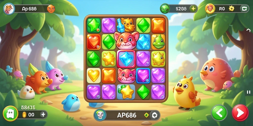Tampilan gameplay AP686 dalam momen seru permainan Match-3.