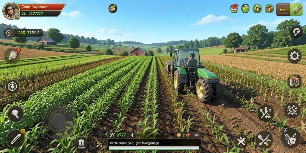 Screenshot gameplay DY777 menampilkan pertanian yang indah dan produktif.