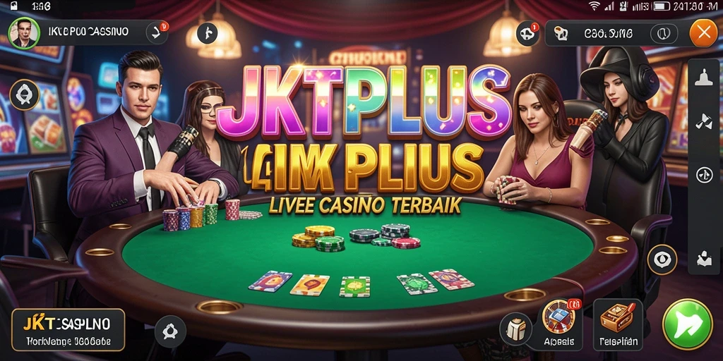 Screenshot gameplay JKTPLUS menampilkan dealer langsung dan suasana kasino.