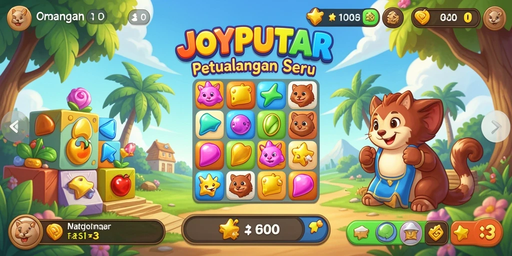 Tampilan gameplay <strong>JOYPUTAR</strong> yang seru dalam misi match-3.