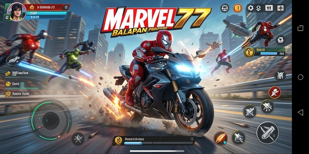 Gambaran gameplay seru di MARVEL77 dengan balapan motor yang cepat.