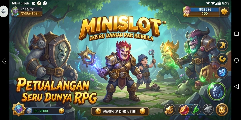 Tampilan gameplay MINISLOT dengan aksi seru dan karakter menarik.