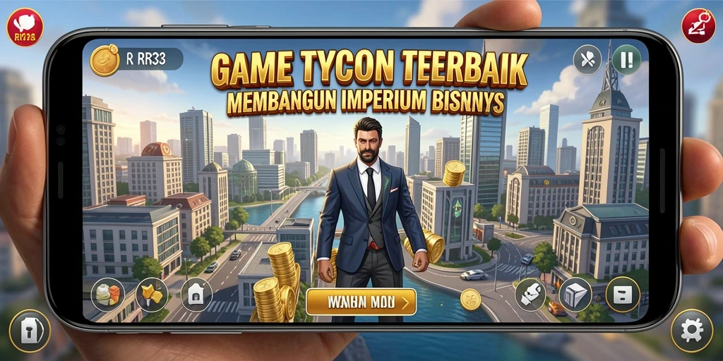 Tampilan gameplay RR33 yang menarik dalam membangun bisnis Tycoon.