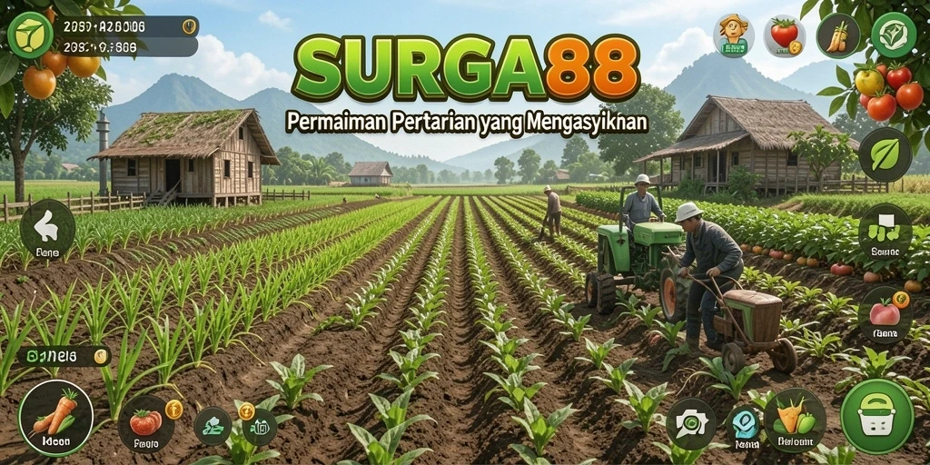 Tampilan permainan SURGA88 dengan aktivitas bertani yang seru.