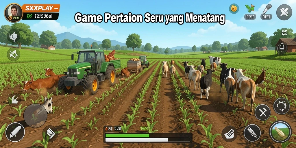 Tampilan gameplay SXXPLAY dengan aktivitas bertani yang seru.
