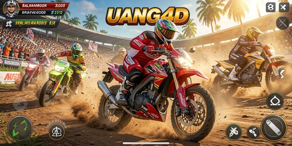 Screenshot gameplay UANG4D yang menampilkan aksi balapan motor.